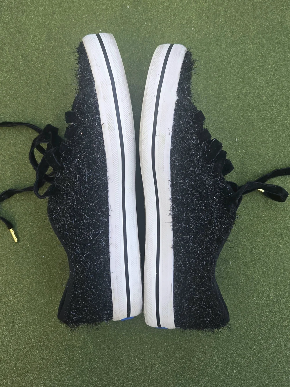 KEDS Kate Spade Anthropologie 6½ Kickstart Black Sparkle Tinsel Fuzzy SPARKLE